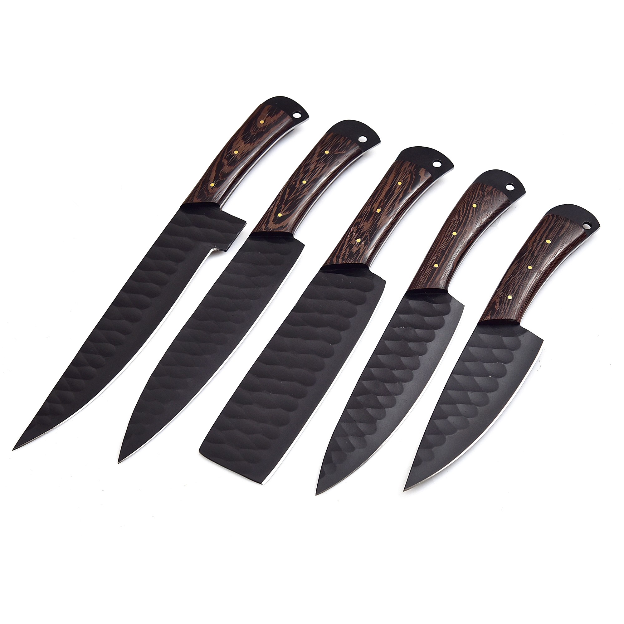 Carbon Steel Chef Knife Set With Rolling Leather Bag Black