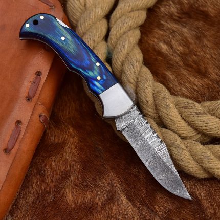 Damascus Folding Knife Blue