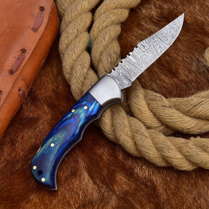 Damascus Folding Knife Blue