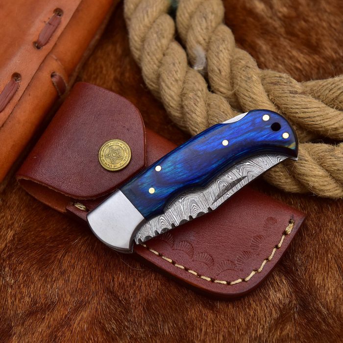 Damascus Folding Knife Blue