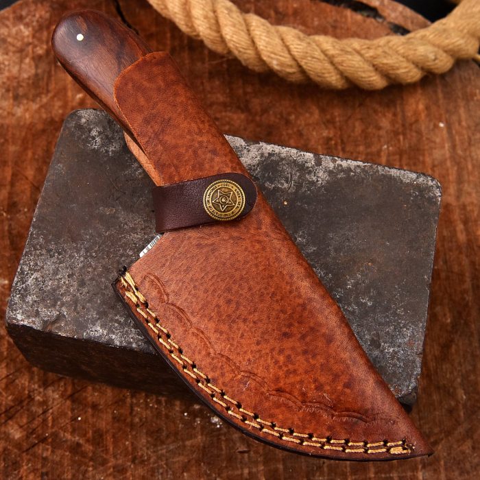 Damascus Steel Skinning knife Brown Wood