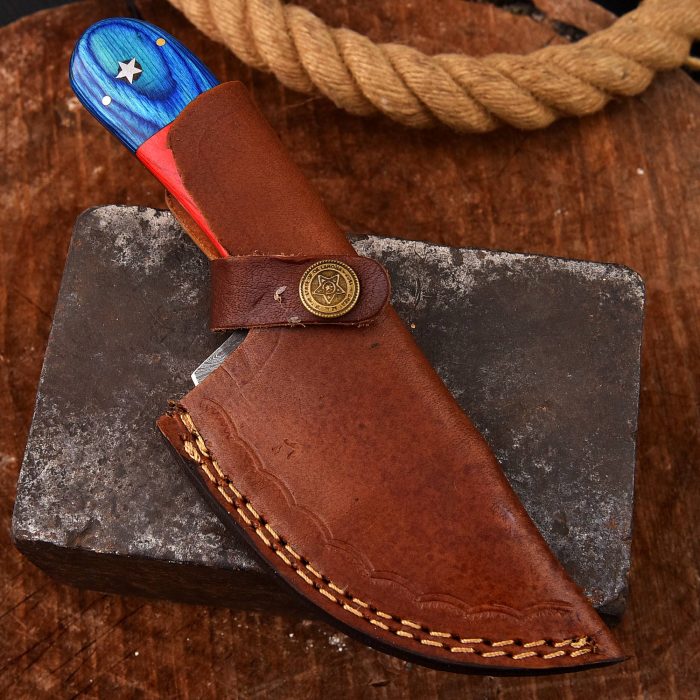 Damascus Steel Skinning knife Flag Wood