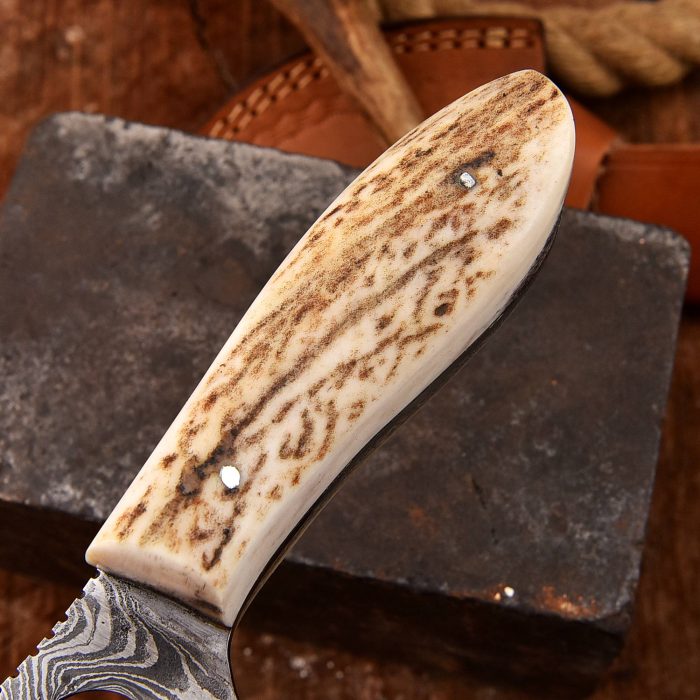 Damascus Steel Skinning knife Horn Wood