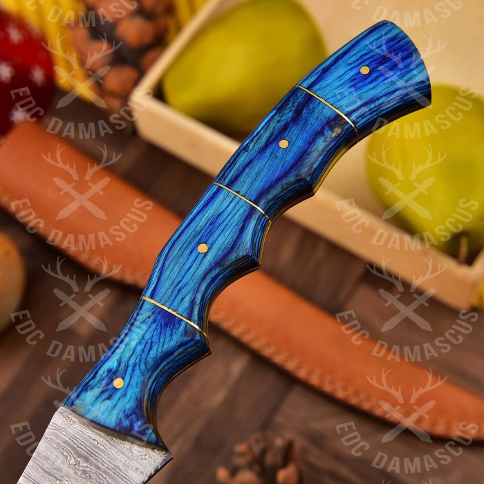 Damascus Steel Fillet Knife Blue Wood