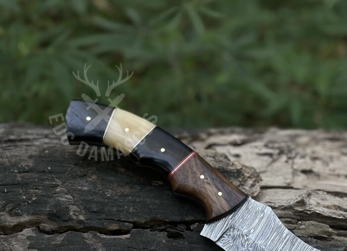 Damascus Steel Hunting Knife Camel bone Cow Horn & Rosewood Handle