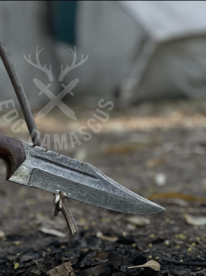 Damascus Steel Hunting Knife Rose Wood Handle