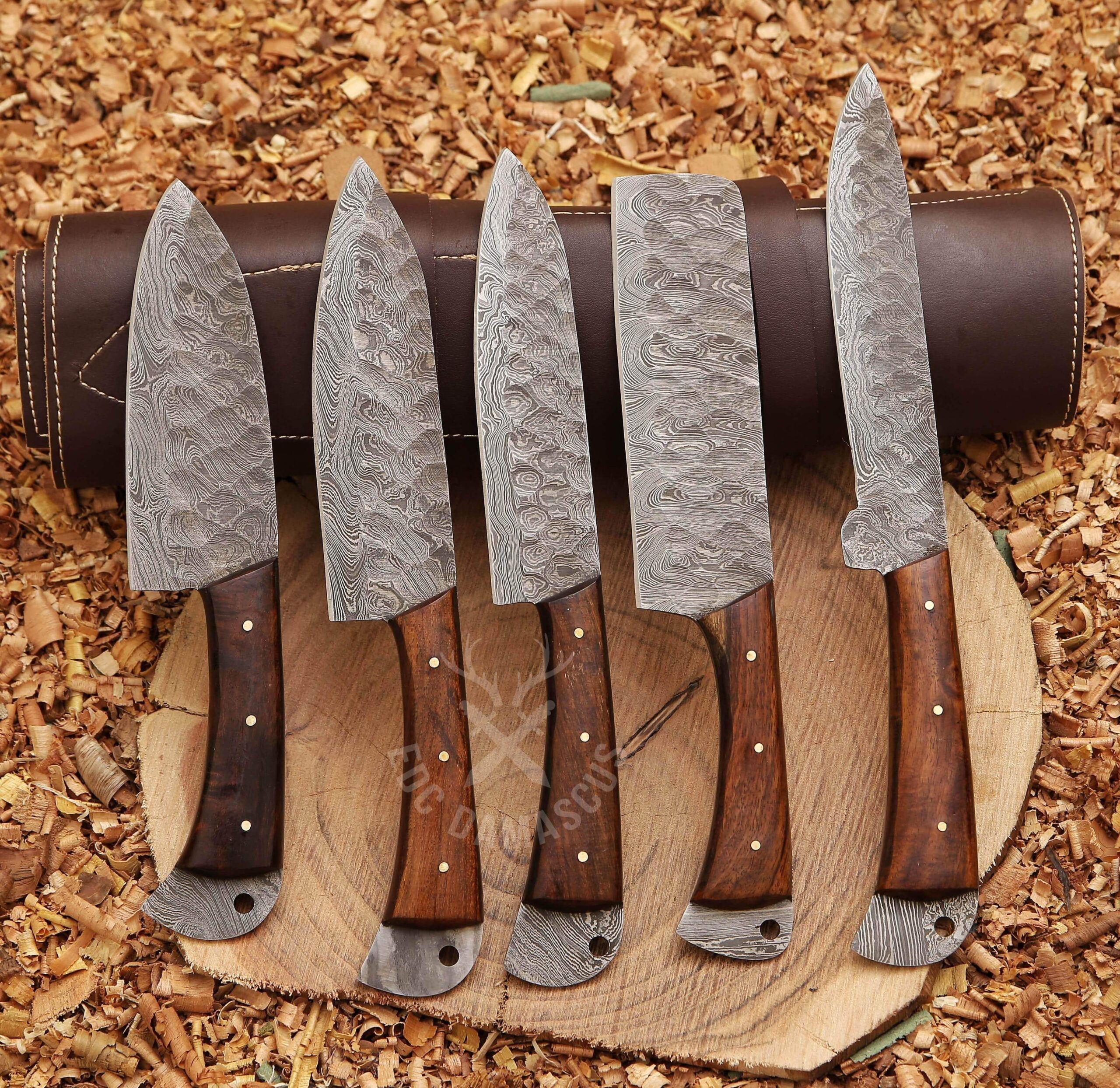 Hand Forged Chef Knife set of 6 Damascus Steel knives  kitchen knife set ,  chef knife set, Hand Forged knife