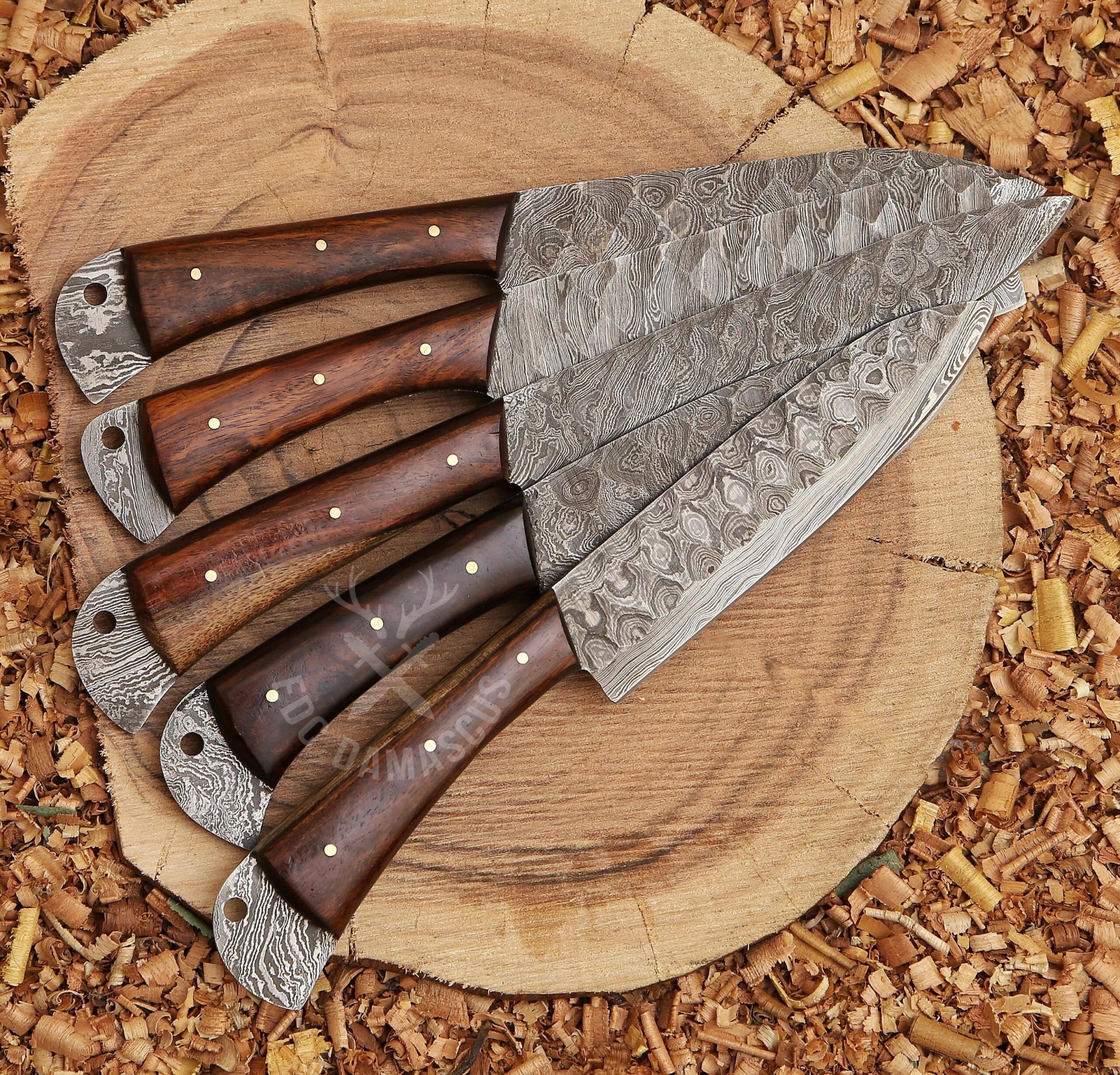 Hand Forged Damascus Steel Chef Knife Set Handle Rosewood