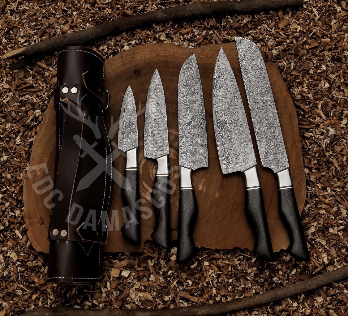 Hand Forged Damascus Steel Chef Knife Set Handle Rosewood